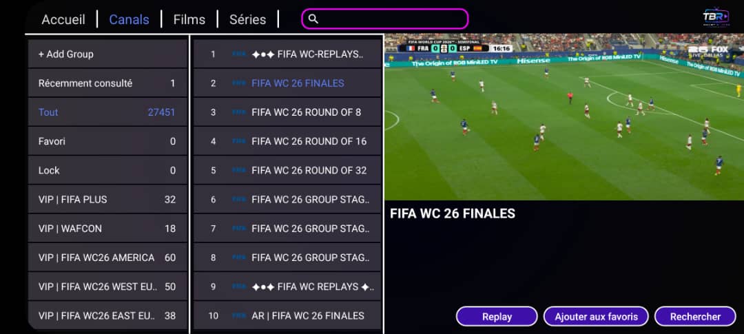 Écran Direct de TBR Smart Player