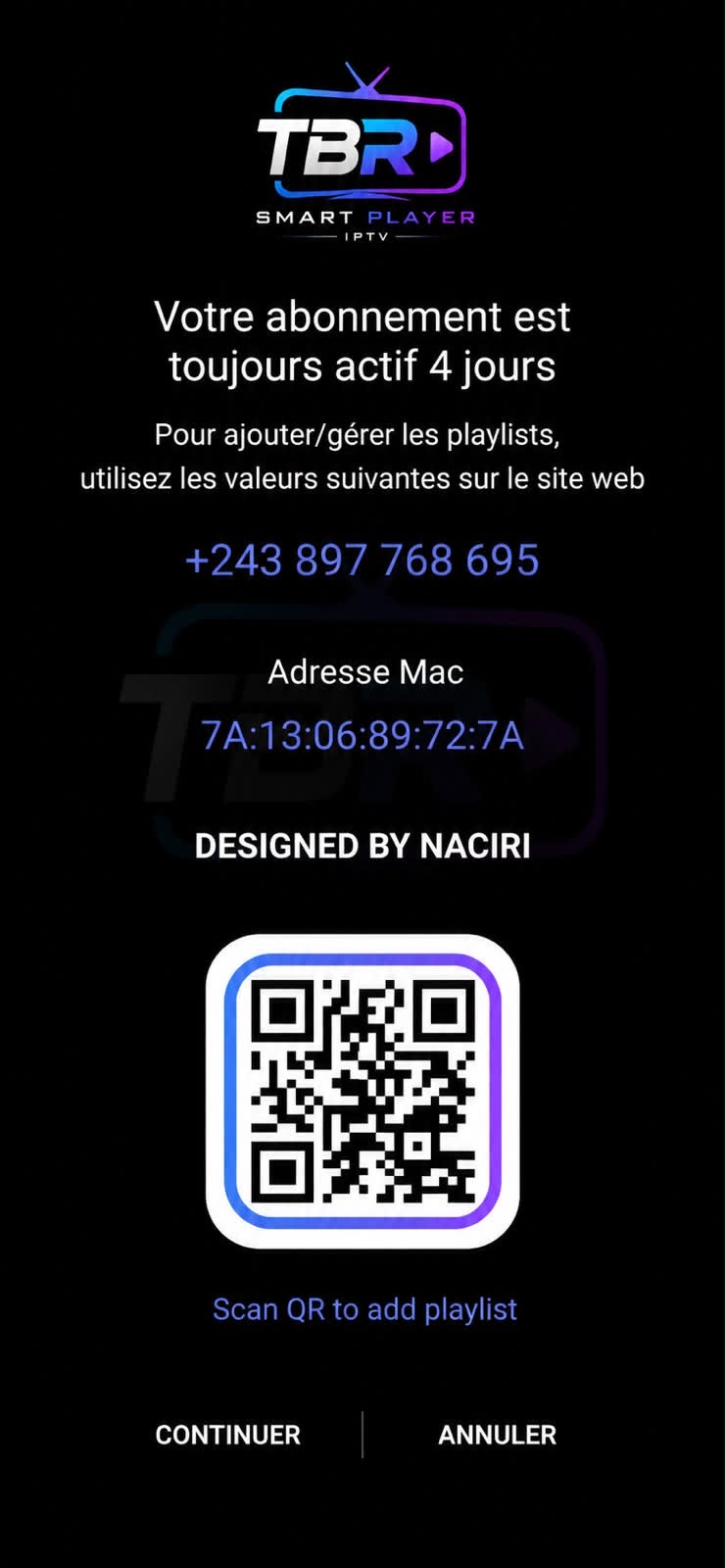 Écran Accueil de TBR Smart Player