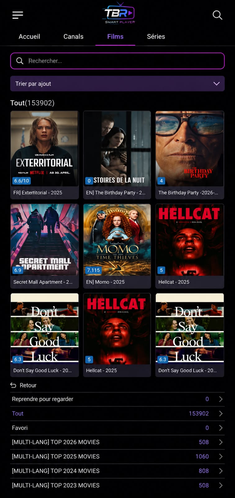 Écran Films de TBR Smart Player